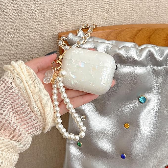 Cute Case for Airpods Pro 3 (2025), Bling Shell Pattern Soft TPU Protective Cover with Luxury Pearl Shell Keychain for Apple Airpods Pro 3 Charging Case, Colorful