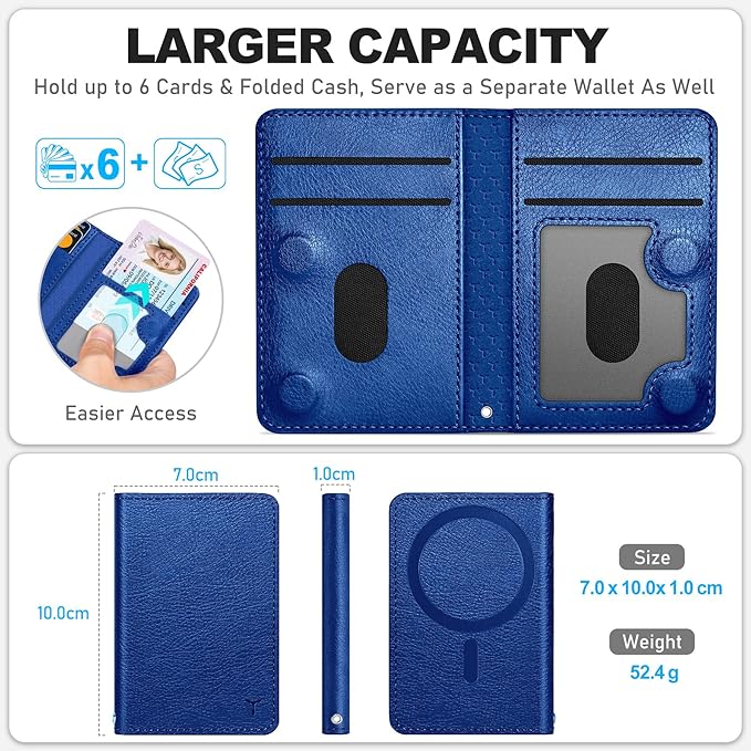 TUCCH for Magsafe Phone Wallet, RFID Blocking [6 Card Slots] [Clear ID Window] PU Leather Folio Women Men Magnetic Card Wallet for iPhone 17 16 15 14 13 12/Pro/Pro Max/Plus/Air, Klein Blue