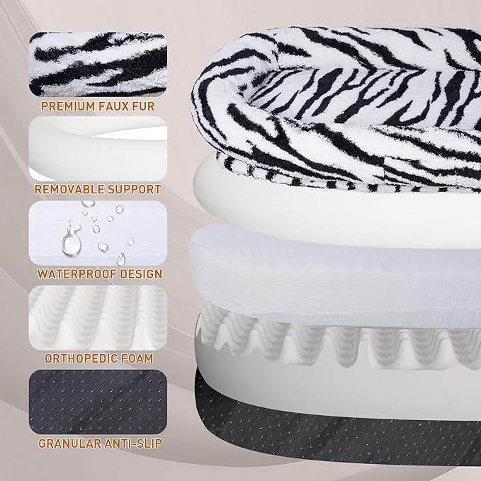 Human Dog Bed, 74.8''x47.2''x13.7'' Size Fits Adult and Pet Washable Giant People Dog Bed with Blanket, Zebra Stripe