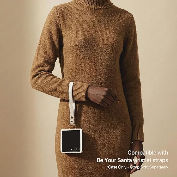 [BeYourSanta] Galaxy Z Flip 7 Case with Ring - Avant-Garde Handmade Saffiano Vegan Leather Case, Anti-Scratch Hinge Protection, Made in Korea (3 Pockets, Cream Beige)