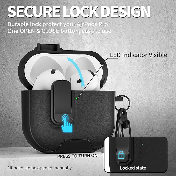for AirPods 4 Case with Lock,TPU Leather Texture Protective Durability Anti-Lost & Shockproof Protective Cover Accessories with Cleaning Kit in Keychain for Apple AirPods 4 Generation (Black)