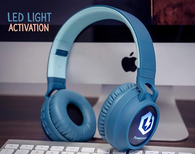 PowerLocus Kids Headphones Wireless, Bluetooth Headphones for Kids Over Ear, LED Lights, 85dB Safe Volume Limit, Foldable, Micro SD Mode, Built-in and Line-in Microphone for Phones,Tablets,Laptop