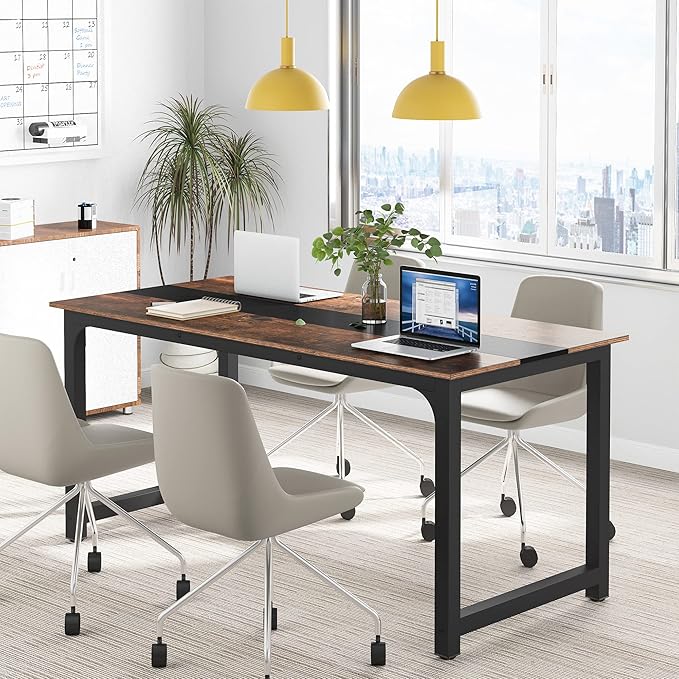 Tribesigns Modern Computer Desk, 70.8 x 31.5 inch Large Office Desk Computer Table Study Writing Desk Workstation for Home Office, Rustic/Black