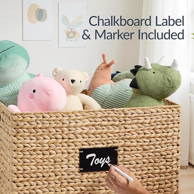 Best Choice Products Rolling Pantry Storage Basket Organizer W/Chalkboard Label, Open Handles, Removable Divider, Water Hyacinth Bin for Kitchen, Bedroom, Office, Kids' Room, Laundry Room - Natural