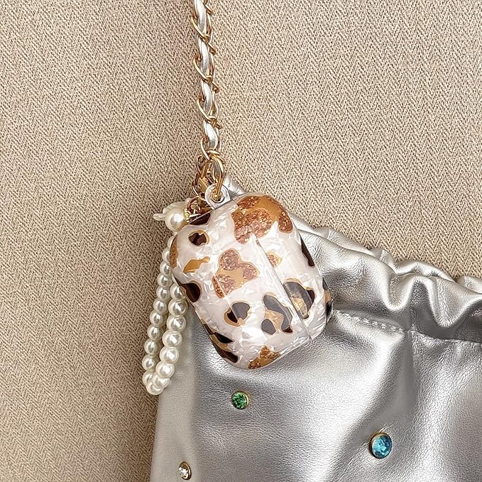 Cute Case for Airpods Pro 3 (2025), Bling Leopard Pattern Soft TPU Protective Cover with Luxury Pearl Shell Keychain for Apple Airpods Pro 3 Charging Case, Leopard Color