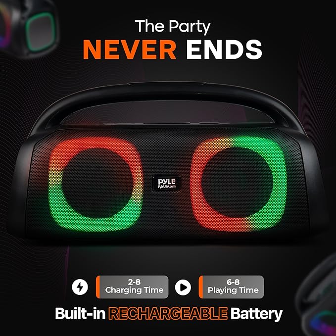 Pyle Portable Bluetooth Speaker Boombox with Dual 5” High-Performance Wireless Speakers, 160W Power, Rechargeable Battery, Mic Priority, USB/Micro SD/AUX/FM Radio, LED Ring Light, Outdoor Speaker