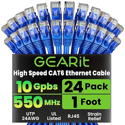 GEARit Cat6 Patch Cables Cat 6 Ethernet Cable 1 ft 24-Pack Blue