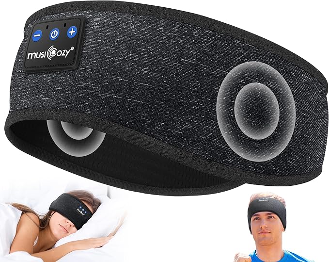MUSICOZY Sleep Headphones Bluetooth Sports Headband, Wireless Music Sleeping Headphones Sleep Eye Mask Earbuds for Side Sleepers Workout Running Travel Yoga Office, Pack of 2