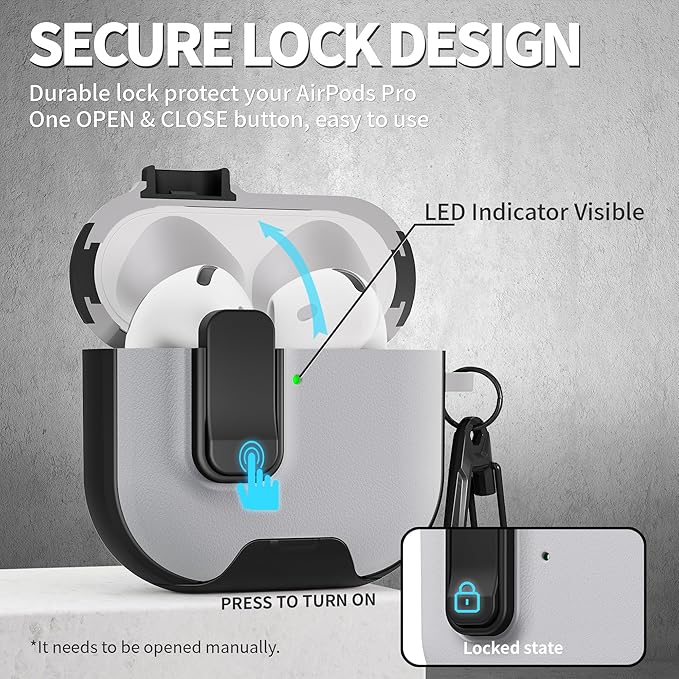 for AirPods 4 Case with Lock,TPU Leather Texture Protective Durability Anti-Lost & Shockproof Protective Cover Accessories with Cleaning Kit in Keychain for Apple AirPods 4 Generation (Black/Grey)