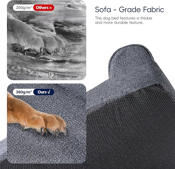 Sytopia Orthopedic Sofa Dog Bed for Extra Large Dogs 42x30 Inch, Waterproof Foam XL Pet Couch Bed with Sides, Non-Slip Egg-Crate Foam Large Dog Bed with Washable Removable Cover, Dark Grey