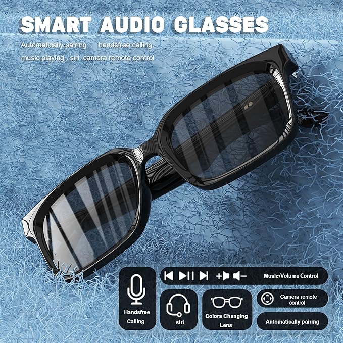 Bluetooth Audio Smart Sunglasses with Speakers, UV400 Protection Blue Light Blocking Glasses for Men Women