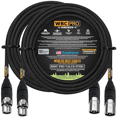 2 Units - 50 Foot - WBC-PRO-Quad Ultra-Silent Ultra-Flexible Balanced Star-Quad Cable with Amphenol Male & Female XLR Plugs & Black Tweed Jacket