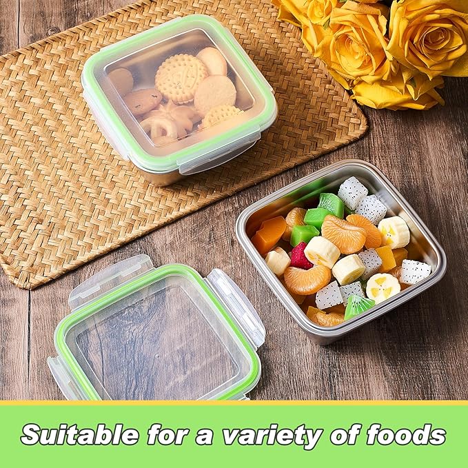 8 Pack Stainless Steel Sandwich Containers with Lids 25.4 oz Metal Food Container for Lunch Boxes with Airtight Silicone Seal for Sandwiches and Snacks (Green)