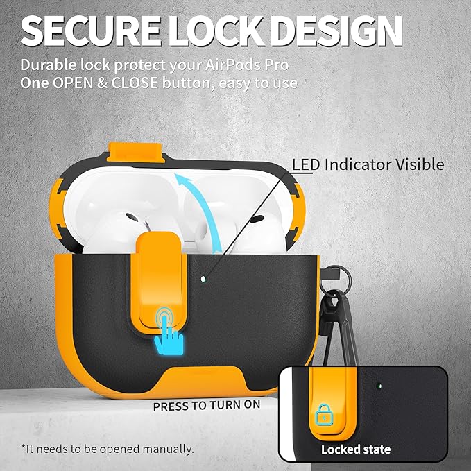 for AirPods Pro 3 Case with Lock,TPU Leather Texture Durability Anti-Lost & Shockproof Protective Cover Accessories with Cleaning Kit in Keychain for Apple AirPod Pro 3 Generation 2025(Yellow/Black)