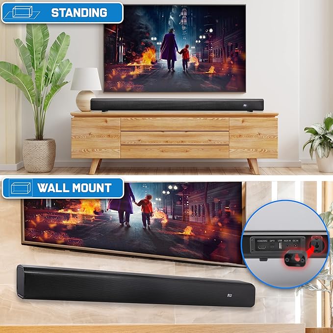 Pyle TV Speaker - Quality Audio Soundbar with Bluetooth, Support 4K & HDMI TVs, Wall Mountable, 32" w/Remote Control, Coaxial & RCA Cables, Class D Stereo Power Digital Amplifier - PSBV30BT