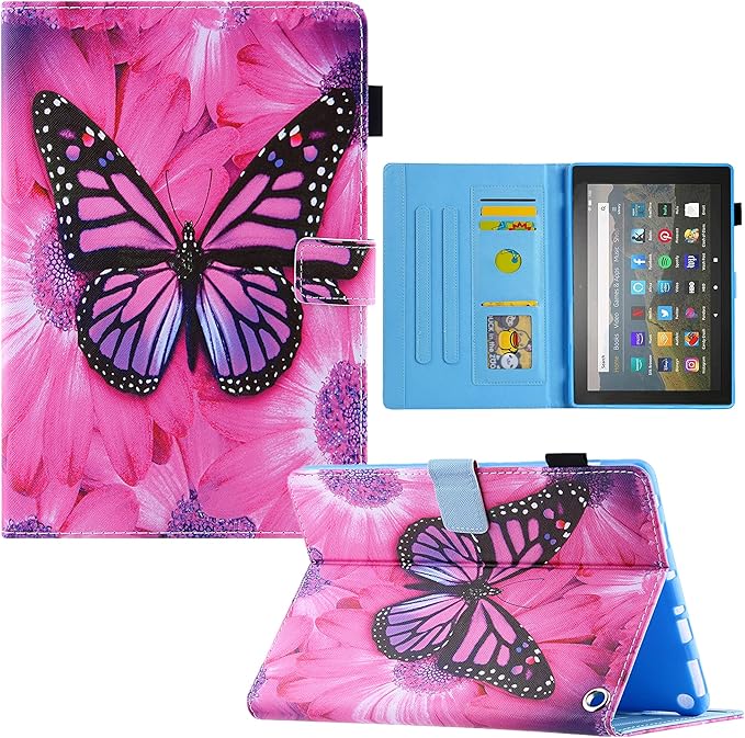 Dteck for Fire Max 11 Tablet Case - 13th Gen 2023 11" PU Leather Protective Folio Fold Stand with Auto Sleep Wake, Adjustable Viewing Angles, 4 Card Slots, Slim Cute Case - Rose Butterfly