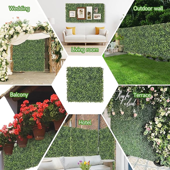 Artificial Grass Wall Panels, 8 PCS 10"x10" Boxwood Hedge Wall Panels with 100 Zip Ties, Boxwood Panels Backdrop for Outdoor Indoor Decorative Garden Fences Backyard Patio Privacy Hedge