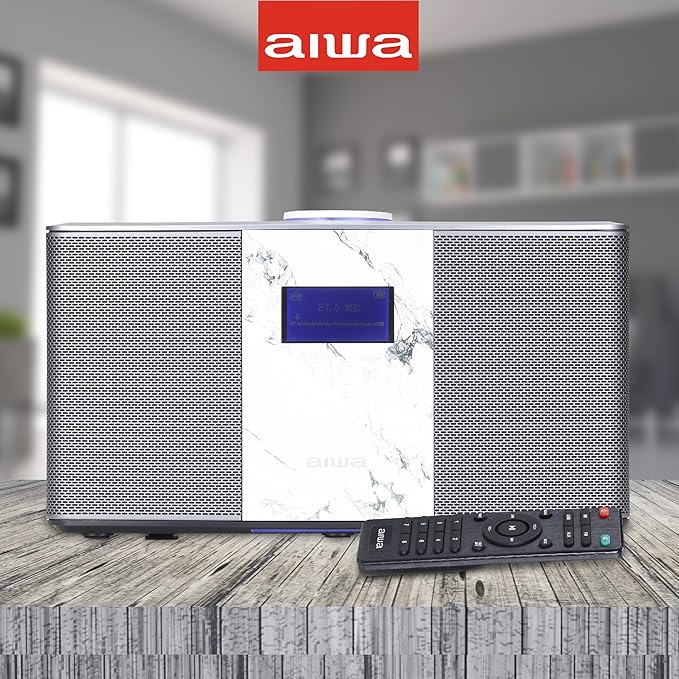 Aiwa Exos 5 Wireless Speaker - Unleash Powerful Sound and Versatile Connectivity On-The-Go Experience Bluetooth Freedom, FM Radio, Clock, 20W RMS, LCD Display, and Alarm Clock Functionality