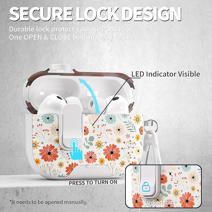 for AirPods Pro 3 Case(2025) with Secure Lock Clip and Phone Stand,Floral Girly Style Protective Cover with Cleaning Kit and Hand Strap for Apple AirPod Pro 3 Generation (Maple Leaf Petals)