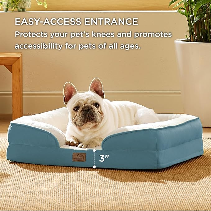 Bedsure Orthopedic Dog Bed Medium Size Dogs - Washable Medium Dog Cat Bed Waterproof, Comfort Pet Couch Sofa with Washable Removable Cover, Pets Bed with Nonskid Bottom, Dune Haze Blue, 28"