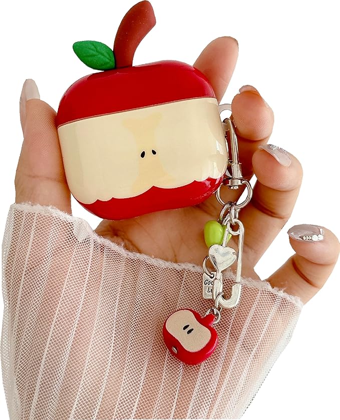 JANDM 3D Fruit Case with Keychain for AirPods 3,Cute Apples-Shaped Design Aesthetic Shockproof Cover with Strap Women Girls Cover Case for AirPods 3