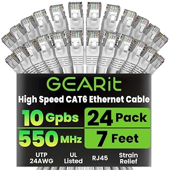 GEARit Cat6 Patch Cables Cat 6 Ethernet Cable 7 ft 24-Pack White