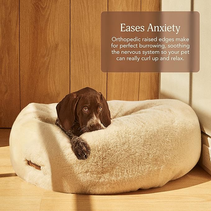 UnHide Floof Pet Bed - Medium (28" x 10") - Extra Soft Dog Bed - Removable Faux Fur Cover - Machine Washable - Helps Ease Pet Anxiety & Provides The Perfect Sleep - Cowhide