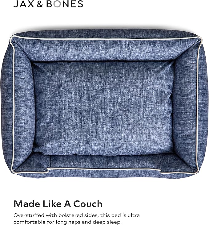 Jax & Bones Dog Bed Lounge - Machine Washable Bed for Dogs - Extra Heavy Duty Bolstered Sides - Medium Stonewash Blue Dog Mat Beds | 32 x 27 Inches