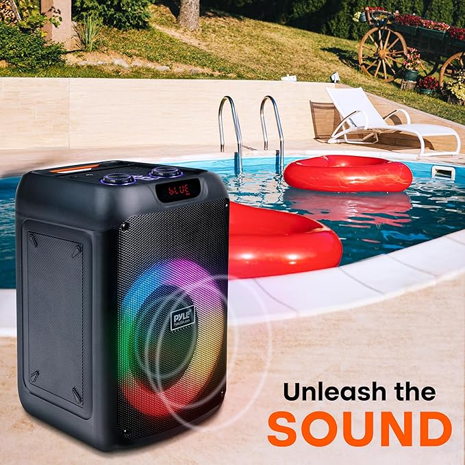Pyle Party Speaker - 100W Bluetooth PA Karaoke Speaker with 8" Woofer, Features Echo, Bass & Treble Control, USB/SD/BT/FM Radio, MIC in, LED Lights, for Events, Home & DJ Use