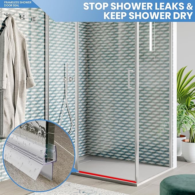 2 Pack Glass Door Silicone Seal Strip 36 Inch Shower Door Bottom Seal Sweep-Suitable for 1/4 Inch Glass-Stop Shower Leaks Frameless Shower Door Seal Strip