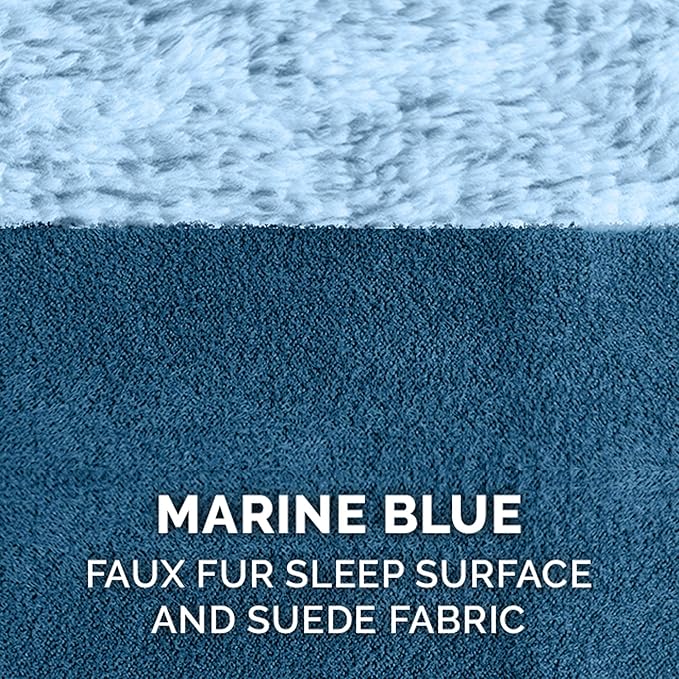 FurHaven Orthopedic Dog Bed for Large Dogs, L-Shaped Chaise Sofa with Orthopedic Egg Crate Foam for Joint Support, Removable Washable Cover, Jumbo/XL, Faux Fur & Suede, Marine Blue