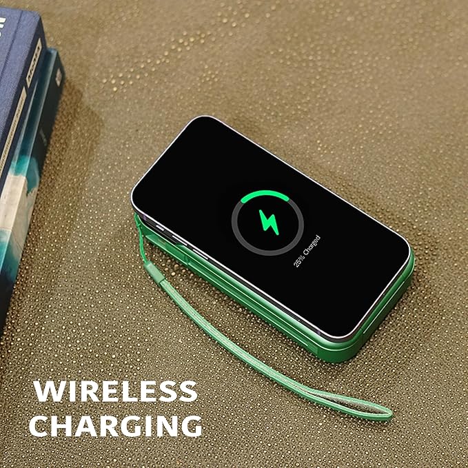 Limitless Innovations Ultimate Pro 15,000mAh Portable Power Bank PD 20W with Built-in Cables, Wireless Charging, Flashlight, Wall Plug, & Digital Display, for iPhone, Samsung, & More (Green Metallic)