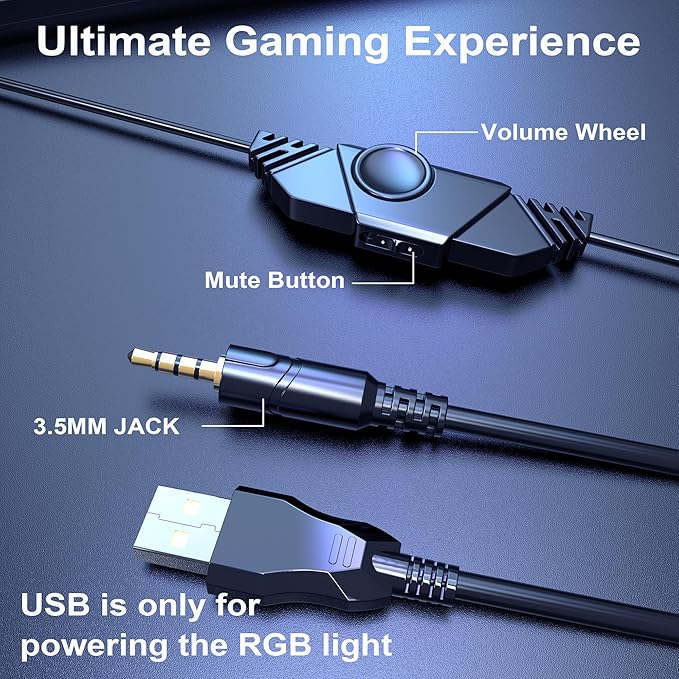 Voistek Gaming Headset for PC, Ps4, Ps5, Xbox Headset with 7.1 Surround Sound,3.5mm Gaming Headphones with Noise Canceling Mic, LED Light Over Ear Headphones for Switch, Xbox Series X/S, Laptop