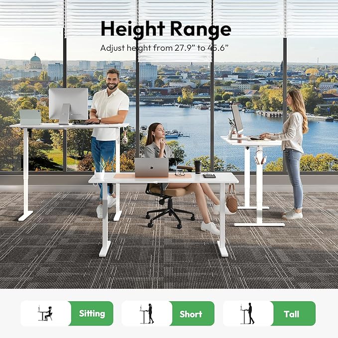 55x28 Large Electric Standing Desk Adjustable Height Stand Up with Lockable Wheels 27.6" Deep Ergonomic Sit Stand Desk for Home Office Work Computer Desk Workstation