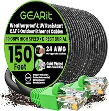 GEARit Cat 6 Ethernet Cable 150 Ft, Outdoor Direct Burial Cat6 Cord, Black