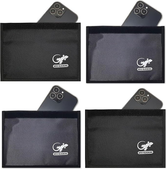4 Faraday Bag Anti-Tracking GPS RFID Car Key Signal Blocker Wallet Shielding Pouch Protective Case for Cell Phone Car Key FOB, Data Privacy, Electronic Device Security (4 PACK - BLACK AND GRAY)