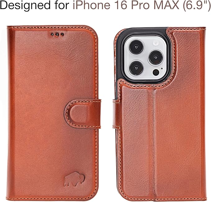 BLACKBROOK for iPhone 16 Pro Max Case with Card Holder, Carter Full Grain Leather, 2-in-1 Folio Flip Case for MagSafe Wireless Charging, RFID Blocking, 4 Card Slots, Compatible with iPhone 16 Pro Max