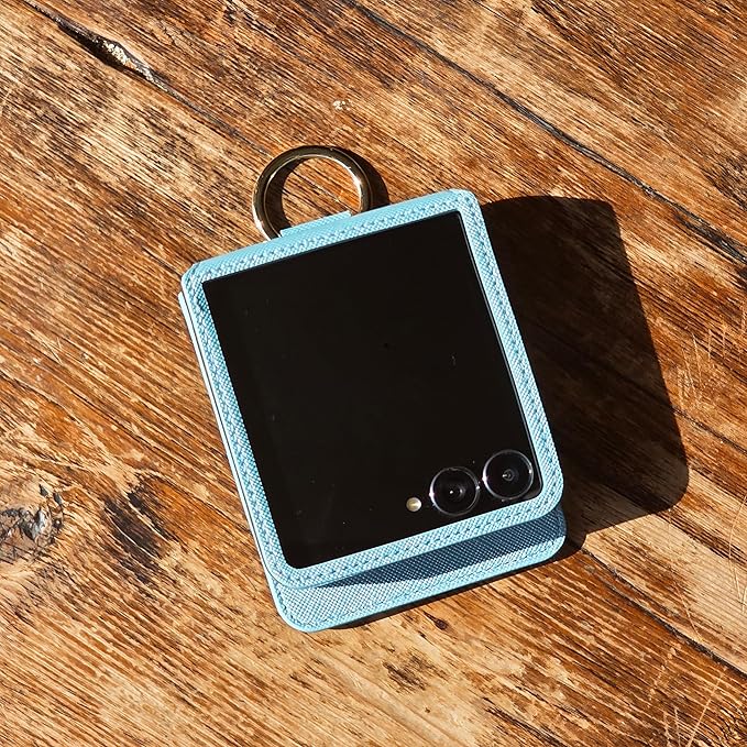 [BeYourSanta] Galaxy Z Flip 7 Case with Ring - Avant-Garde Handmade Saffiano Vegan Leather Case, Anti-Scratch Hinge Protection, Made in Korea (3 Pockets, Mint)