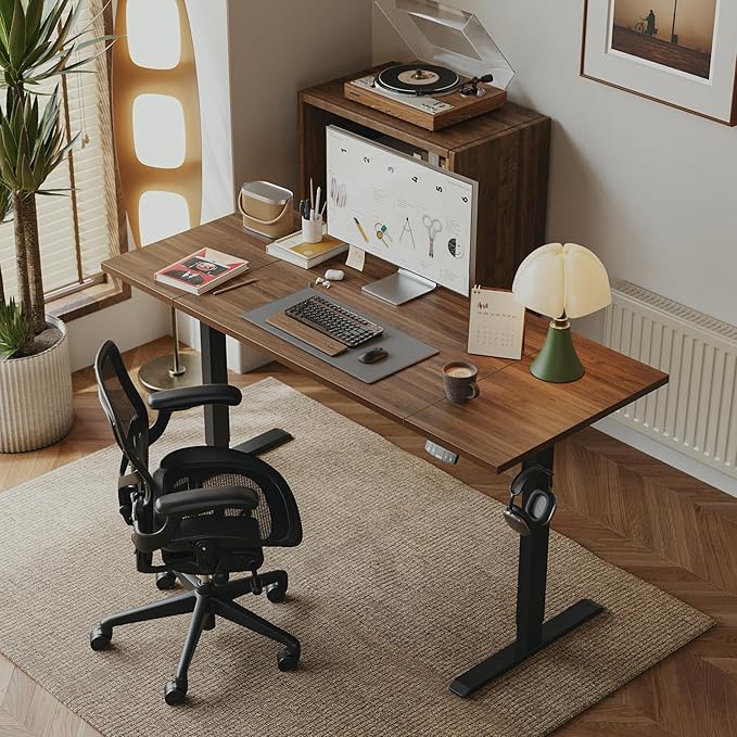 Agilestic Electric Standing Desk - Large 63 x 24 Inches, Height Adjustable Sit Stand Desk for Work & Home, Dark Walnut
