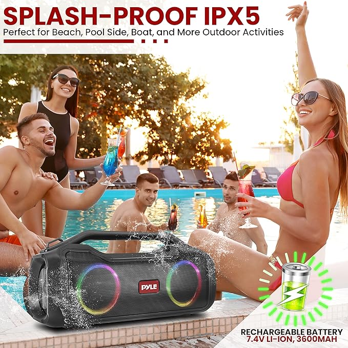 Pyle | Bluetooth Speaker | with HD Sound, Portable Wireless, IPX5 Waterproof, Up to 20H Playtime, TWS Pairing, BT5.3, for Home/Party/Outdoor/Beach, Electronic Gadgets, Birthday Gift