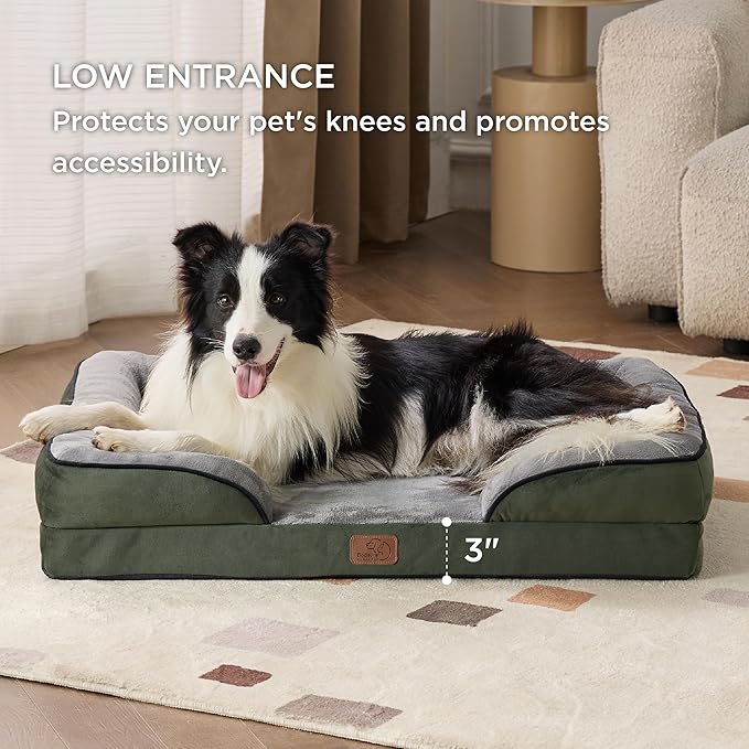 Bedsure L Plus Orthopedic Dog Bed for Large Dogs - Waterproof Dog Cat Bed, L Plus Big Comfort Dogs Couch Sofa with Washable Removable Cover, Pet Bed with Nonskid Bottom, Boreal Canopy Green, 38"