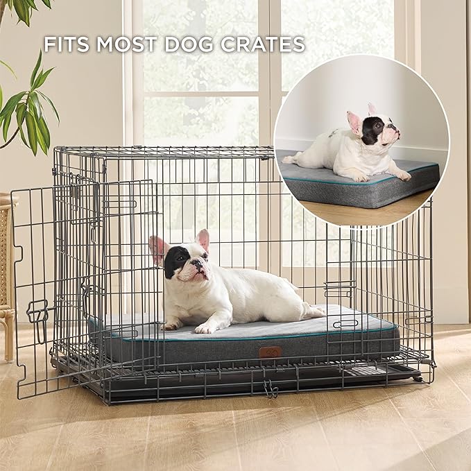 Bedsure Memory Foam Dog Bed for Small Dogs - Orthopedic Pet Beds for Crate with Removable Washable Cover and Nonskid Bottom - Plush Flannel Fleece Top Pet Mat, Grey