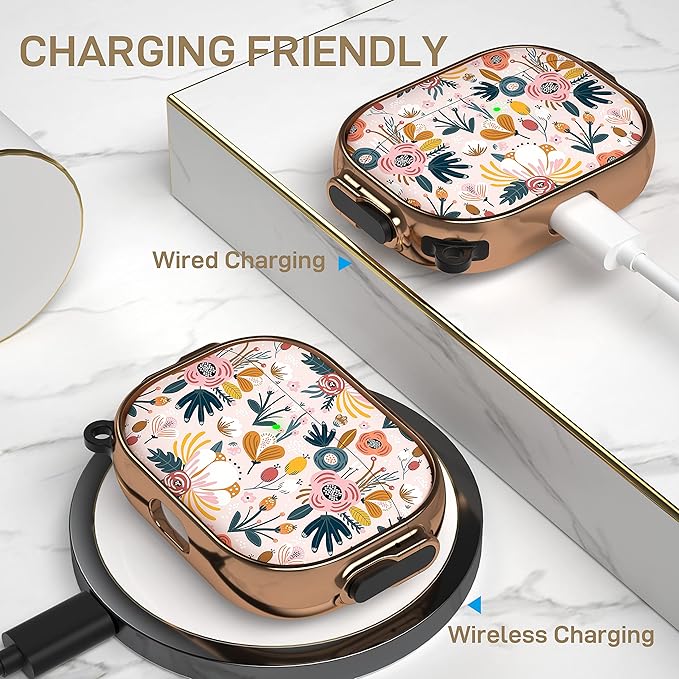 Maxjoy for AirPods Pro 2nd/1st Generation Case with Lock, Flower AirPods Pro 2 Case Lock Protective Hard Cute AirPod Pro Cover for Women Men with Keychain for Airpod Pro (2023/2022/2019)