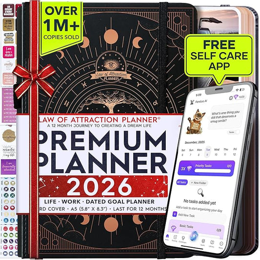 Law of Attraction Planner 2026 Deluxe with Productivity App | Weekly & Monthly Goal-Setting Planner, Life & Gratitude Journal | Include Foldable Vision Board, Gift Box & Stickers