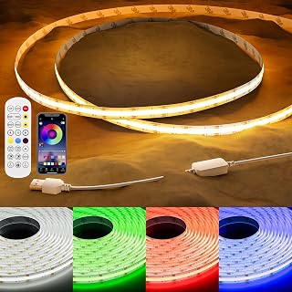 PAUTIX 5V USB RGB COB LED Strip Light 4.92ft/1.5m Color Changing Strip Lights,TV Backlight Multicolor Flexible Under Cabinet Tape Lights with Bluetooth Control for Bedroom,Kitchen,Home DIY Lighting - Image 1