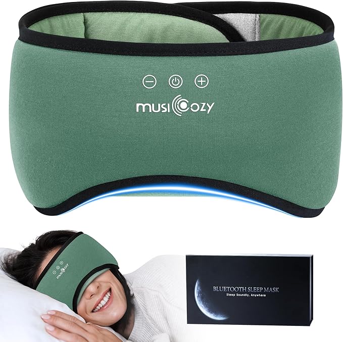MUSICOZY Sleep Headphones Bluetooth 5.4, Bamboo Cotton Full Coverage Headphones Headband for Side Sleepers, Wireless Earphones with Speaker Sleep Music Earbuds for Men Women (Dark Green)