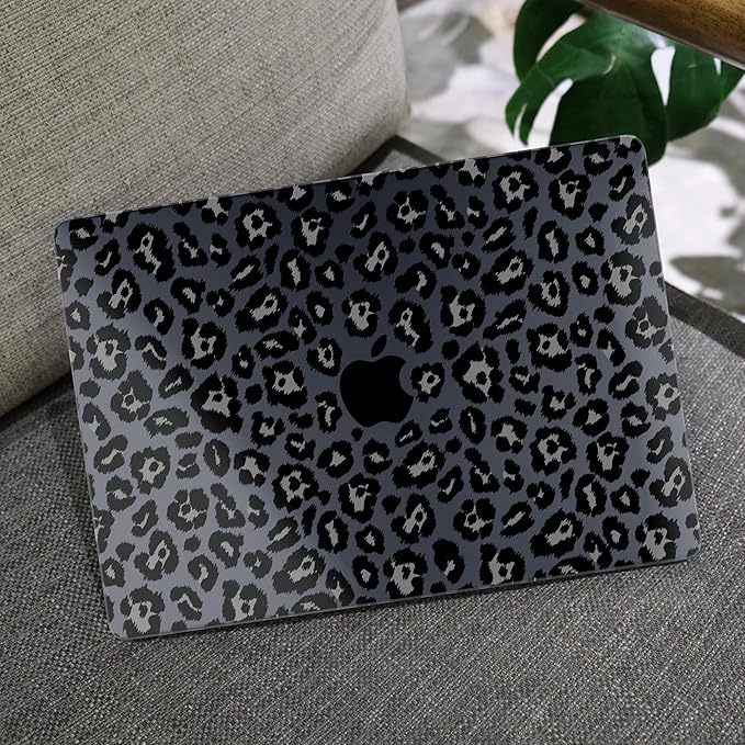 MEEgoodo for MacBook Air 13.3 inch Case 2021 2020 2019 2018 A2337 M1 A2179 A1932, Laptop Shell for MacBook Air M1 with Keyboard Webcam Cover & Trackpad Film & Type C Adapter,Snow Leopard Texture