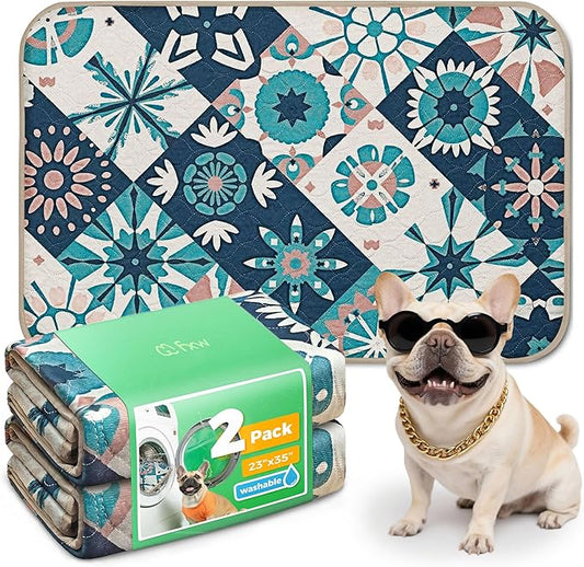 FXW Washable Pee Pads for Dogs, Puppy Pads with Super Absorbent, Specifically Designed for 36inch Cages, 23" x 35" Rectangle, Tie-Dye Beige, 2 Packs