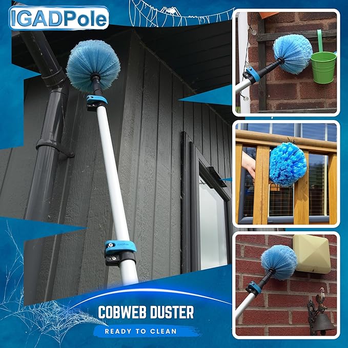 17Ft IGADPole Washing Kit: Water-fed Brush, Cobweb Duster and 10” Squeegee and Soap Dispenser, with 4-Stage Telescoping Pole 5-17ft Pole