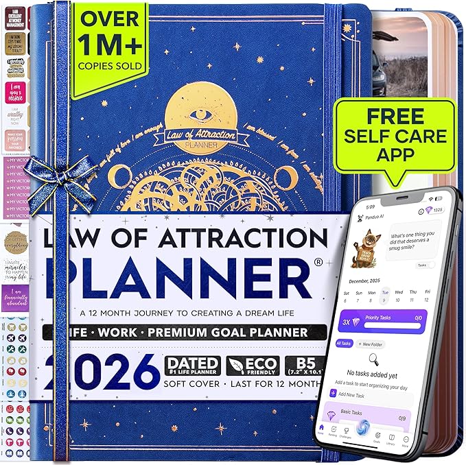 Deluxe 2026 Planner Weekly and Monthly | Law of Attraction Planner with Productivity App | 12-Month for Productivity, Gratitude & Goal Setting | Includes Foldable Vision Board, Gift Box & Stickers